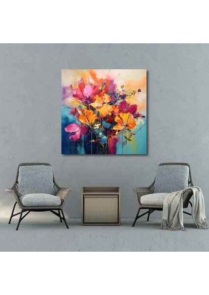 Soyut Kuru Çiçek Kanvas Tablo - Kuru Çiçek, Duvar Dekorasyonu, Kuru Çiçek, Canlı Kompozisyon, 30X30