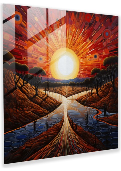 Aborijin Gün Batımı Cam Baskı - Aborijin, Kalın Fırça Darbeleri, Çağdaş Sanat Eseri, Kutsal Toprak, 30X30