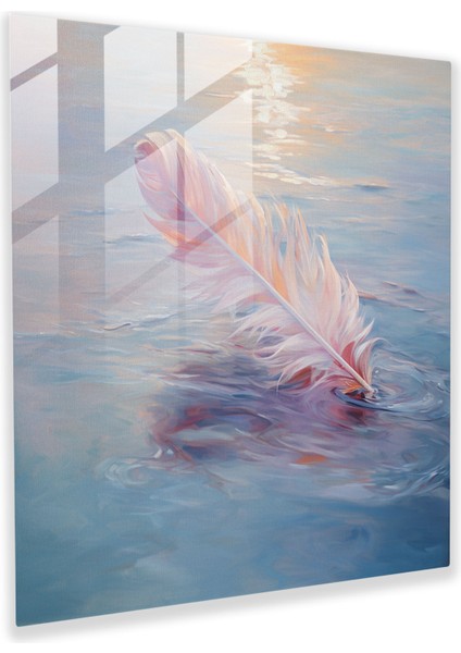 Sakin Tüy Cam Baskı - Tüy, Cam Sanatı, Ev Dekorasyonu, Sakin Renkler, 30X30