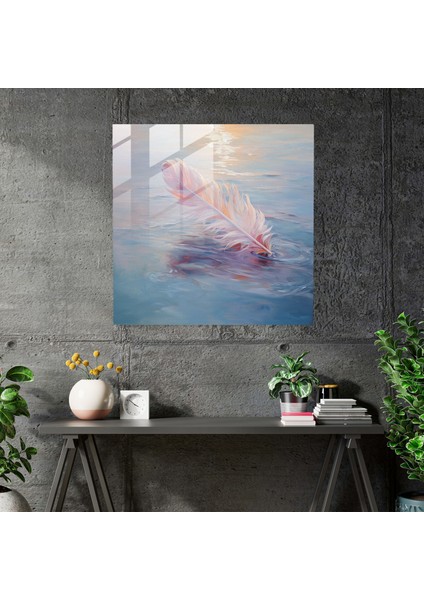 Sakin Tüy Cam Baskı - Tüy, Cam Sanatı, Ev Dekorasyonu, Sakin Renkler, 30X30