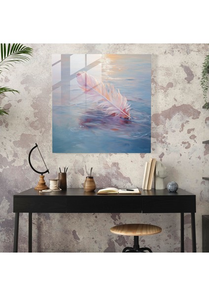 Sakin Tüy Cam Baskı - Tüy, Cam Sanatı, Ev Dekorasyonu, Sakin Renkler, 30X30