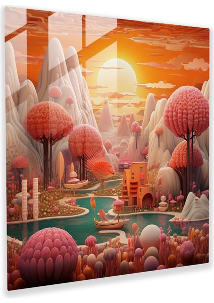 Funky Dreamscape Cam Baskı - Funky, Tuhaf Unsurlar, Ev Dekorasyonu, Cam Duvar Sanatı, 30X30