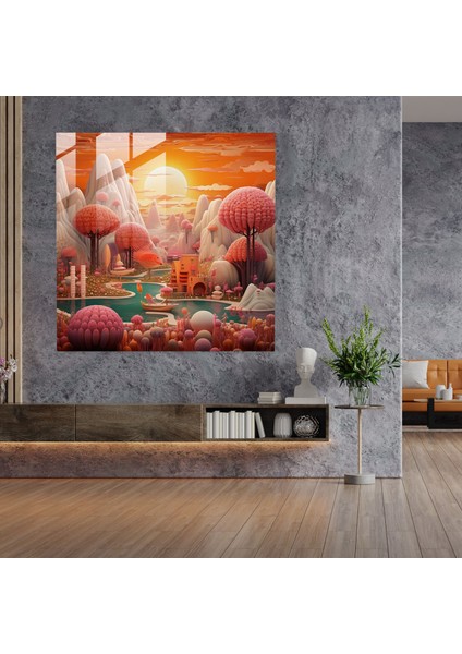 Funky Dreamscape Cam Baskı - Funky, Tuhaf Unsurlar, Ev Dekorasyonu, Cam Duvar Sanatı, 30X30 modelleri