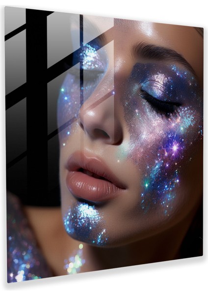 Parıltılı Galaxy Cam Duvar Sanatı - Parıltılı, Göksel Harikalar, Evren, Holografik, 30X30