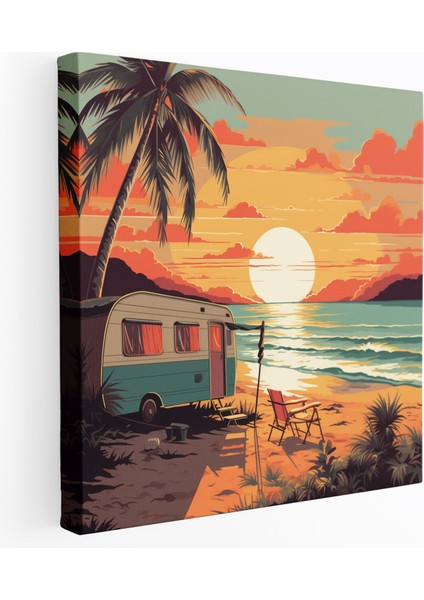 Vintage Karavan Kanvas Tablo - Karavan, Ev Dekorasyonu, Kanvas Tablo, Retro, 30X30