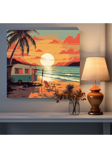 Vintage Karavan Kanvas Tablo - Karavan, Ev Dekorasyonu, Kanvas Tablo, Retro, 30X30 fiyatları