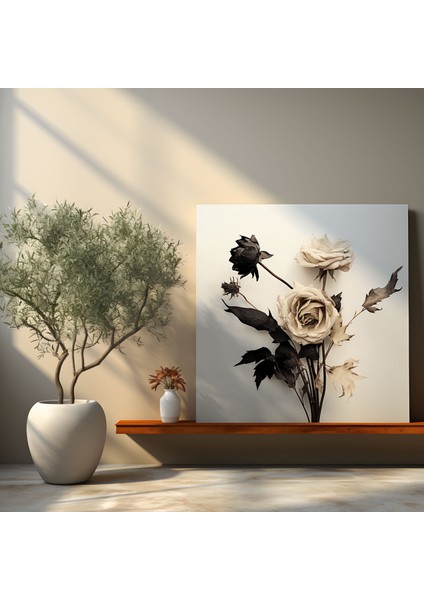 Siyah Beyaz Kuru Çiçek Kanvas Tablo - Kuru Çiçek, Kanvas Tablo, Kuru Çiçek, Kanvas Tablo, 30X30
