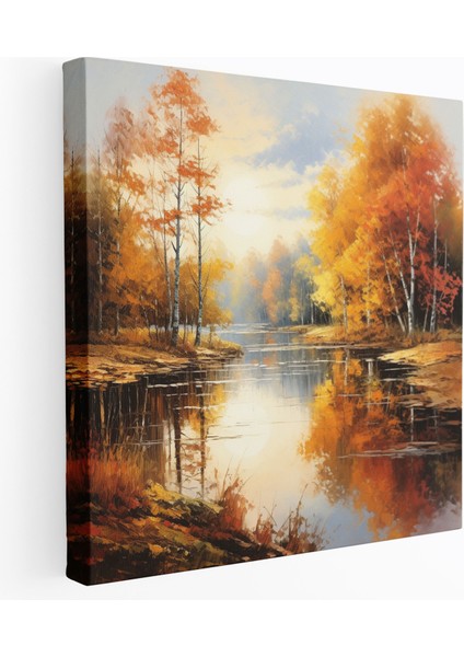 Sonbahar Kanvas Tablo - Renkli Ağaçlarla Huzurlu Göl - Sonbahar, Ev Dekorasyonu, Sonbahar Duvar Sanatı, Sonbahar Duvar Dekorasyonu, 30X30