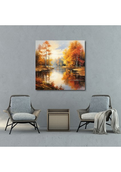 Sonbahar Kanvas Tablo - Renkli Ağaçlarla Huzurlu Göl - Sonbahar, Ev Dekorasyonu, Sonbahar Duvar Sanatı, Sonbahar Duvar Dekorasyonu, 30X30