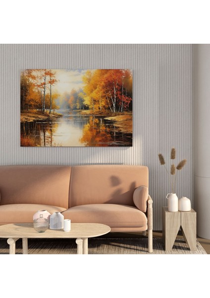 Sonbahar Kanvas Tablo - Renkli Ağaçlarla Huzurlu Göl - Sonbahar, Ev Dekorasyonu, Sonbahar Duvar Sanatı, Sonbahar Duvar Dekorasyonu, 30X30