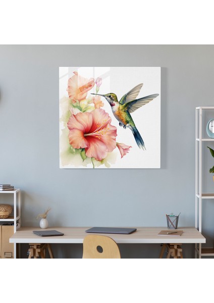 Narin Sinek Kuşu Cam Baskı - Sinek Kuşu, Duvar Süslemesi, Doğa Dekoru, Ev Dekorasyonu, 30X30