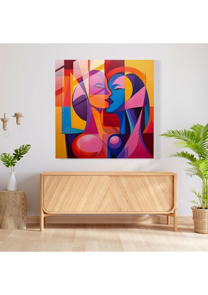 Geometri Öpücüğü Cam Baskı - Öpücük, Geometrik Soyutlama, Cesur Şekiller, Cam Sanatı, 30X30