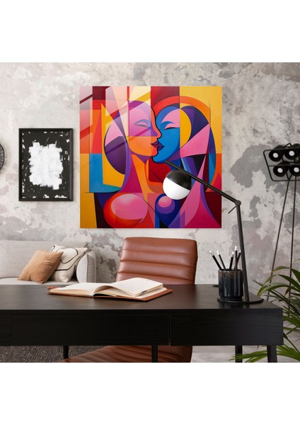 Geometri Öpücüğü Cam Baskı - Öpücük, Geometrik Soyutlama, Cesur Şekiller, Cam Sanatı, 30X30