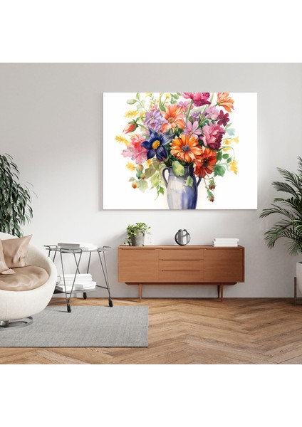 Klasik Duvar Dekorasyonu - Canlı Çiçek Buketi - Klasik, Duvar Sanatı, Suluboya Resim, Rustik Vazo, 30X30