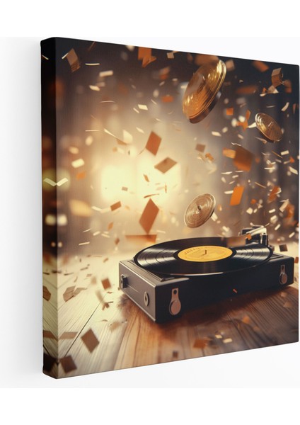 Havalı Duvar Sanatı - Retro Plak Çalar - Havalı, Müzik Notaları, Kanvas, Havalı Duvar Sanatı, 30X30