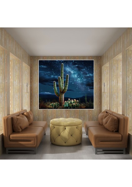 Çöl Duvar Dekorasyonu - Görkemli Saguaro Kaktüs Gece Gökyüzü Kanvas Tablo - Çöl, Harika, Sakin Atmosfer, Dijital Sanat, 50X50 fiyatları