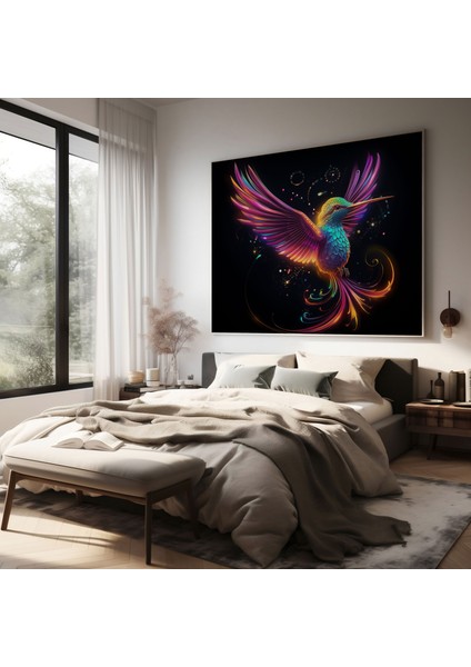 Neon Sinek Kuşu Duvar Sanatı - Sinek Kuşu, Duvar Dekorasyonu, Duvar Sanatı, Ev Dekorasyonu, 30X30
