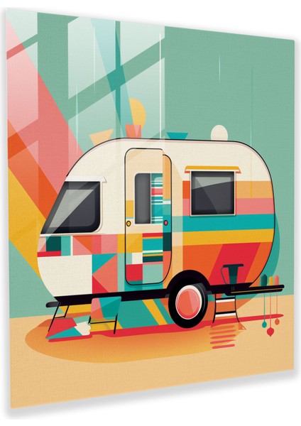 Geometrik Karavan Cam Baskı - Karavan, Grafik Tasarım, Duvar Süsleme, Cam Duvar Sanatı, 30X30