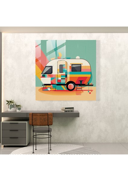 Geometrik Karavan Cam Baskı - Karavan, Grafik Tasarım, Duvar Süsleme, Cam Duvar Sanatı, 30X30 fiyatları