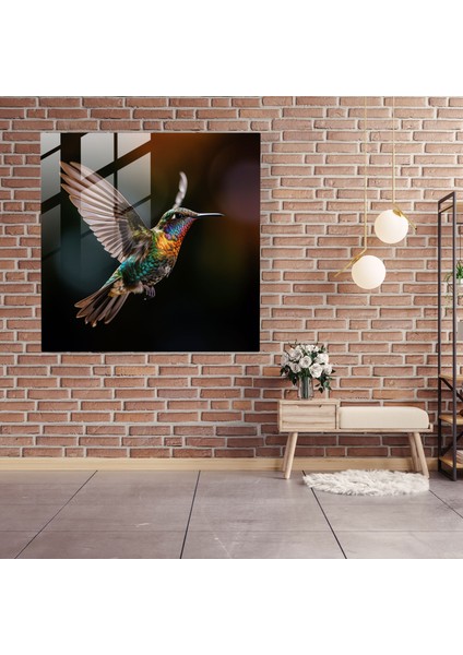 Çağdaş Sinek Kuşu Cam Baskı - Sinek Kuşu, Yakın Çekim, Cam Duvar Sanatı, Ev Dekorasyonu, 30X30