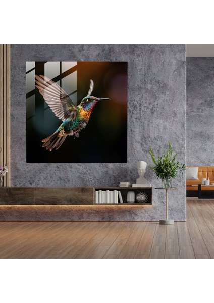 Çağdaş Sinek Kuşu Cam Baskı - Sinek Kuşu, Yakın Çekim, Cam Duvar Sanatı, Ev Dekorasyonu, 30X30