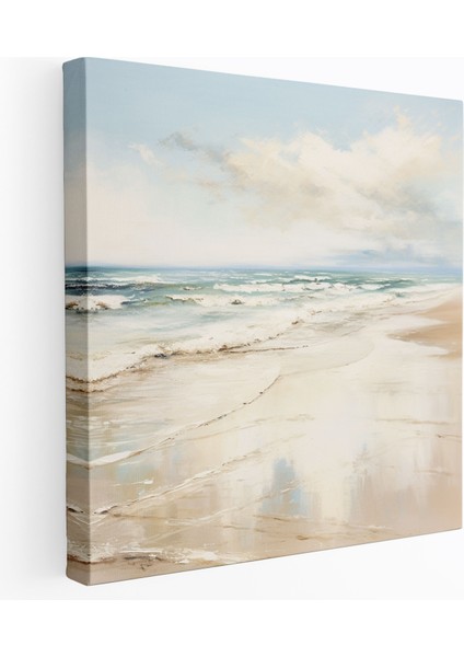 Bej Deniz Manzarası Kanvas Tablo - Bej, Duvar Dekorasyonu, Yumuşak Kum, Kanvas Tablo, 30X30