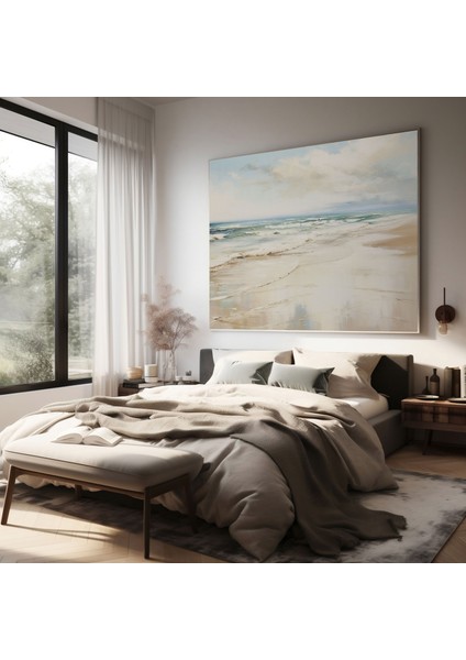 Bej Deniz Manzarası Kanvas Tablo - Bej, Duvar Dekorasyonu, Yumuşak Kum, Kanvas Tablo, 30X30 fiyatları