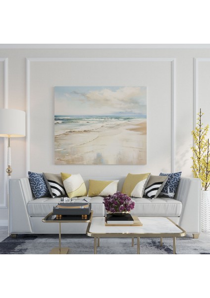 Bej Deniz Manzarası Kanvas Tablo - Bej, Duvar Dekorasyonu, Yumuşak Kum, Kanvas Tablo, 30X30 modelleri