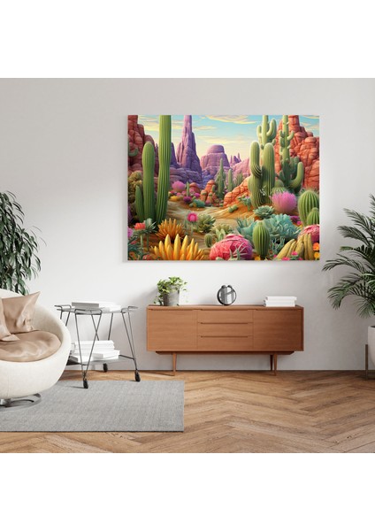 Kaktüs Kanvas Tablo - Canlı Çöl Tablosu - Kaktüs, Ev Dekorasyonu, Ev Dekorasyonu, Duvar Süslemesi, 30X30