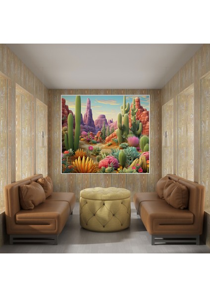 Kaktüs Kanvas Tablo - Canlı Çöl Tablosu - Kaktüs, Ev Dekorasyonu, Ev Dekorasyonu, Duvar Süslemesi, 30X30