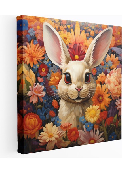 Oynak Bej Tavşan Kanvas Tablo - Bej, Bej Duvar Tablosu, Illüstrasyon, Bej Kanvas Tablo, 30X30