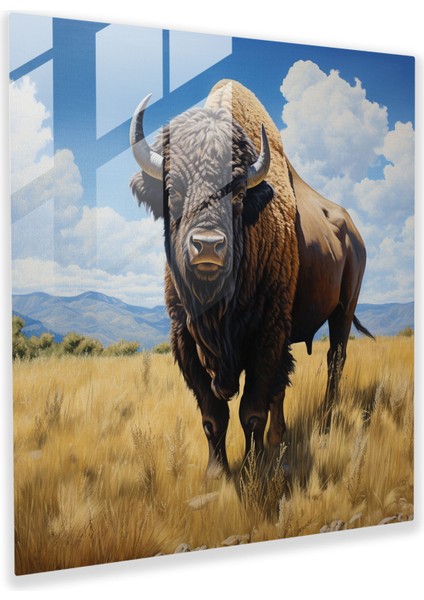 Buffalo Cam Baskı - Görkemli Bufalo - Bufalo Gerçekçi Yağlıboya Tablo, Duvar Dekorasyonu, Cam Duvar Sanatı, Sanat Meraklıları, 30X30