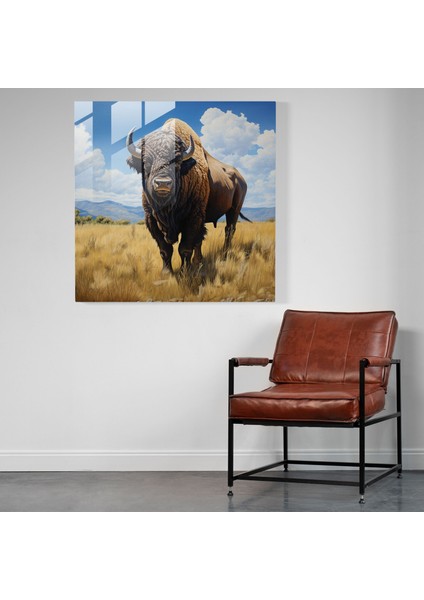 Buffalo Cam Baskı - Görkemli Bufalo - Bufalo Gerçekçi Yağlıboya Tablo, Duvar Dekorasyonu, Cam Duvar Sanatı, Sanat Meraklıları, 30X30 modelleri