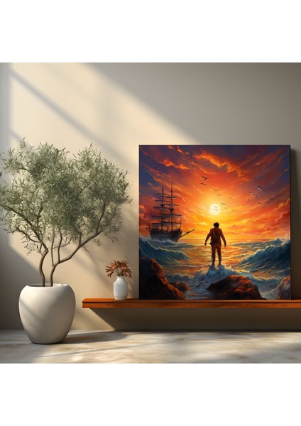 Hermes Gün Batımı Deniz Yolculuğu Kanvas Tablo - Hermes, Duvar Sanatı, Hermes, Büyüleyici Gün Batımı, 30X30 modelleri