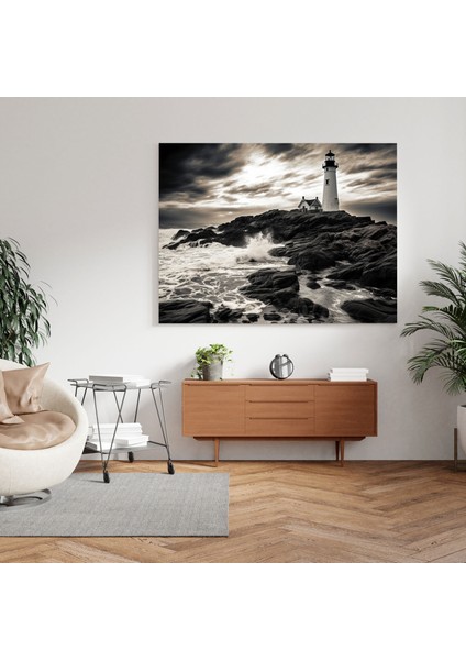 Fırtınalı Sahil Deniz Feneri Kanvas Tablo - Plaj, Kanvas Tablo, Duvar Sanatı, Deniz Feneri, 30X30 modelleri