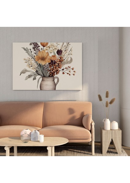 Rustik Kurutulmuş Çiçek Kanvas Tablo - Kuru Çiçek, Kanvas Tablo, Kurutulmuş Çiçek Buketi, Elle Çizilmiş Illüstrasyon, 70X70 fiyatları
