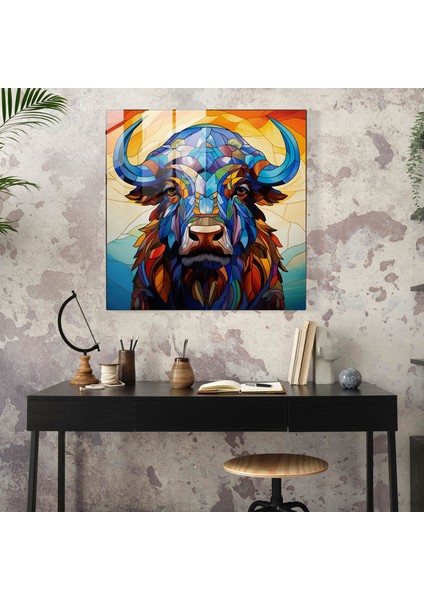 Buffalo Glass Print - Renkli Buffalo Soyut Vitray Tasarımı - Buffalo, Cam Duvar Sanatı, Modern Sanat, Cam Baskı, 30X30 modelleri