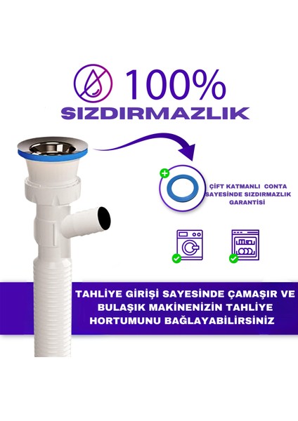 Çamaşır Makinesi Girişli Körüklü Lavabo Sifonu