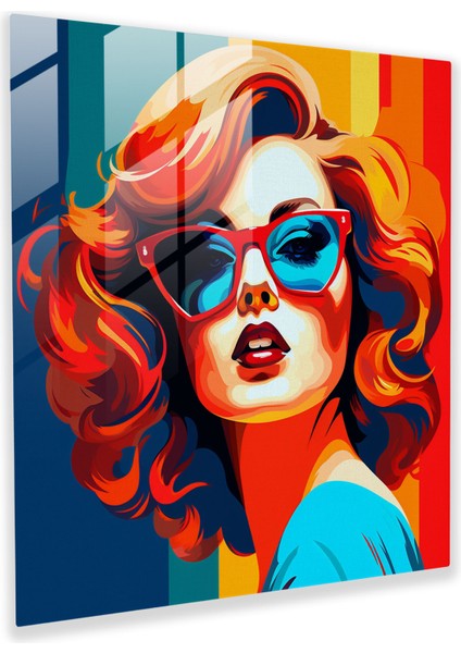 Uyuşturucu Tutumu Cam Baskı - Uyuşturucu, Şık Kadın, Pop Art, Canlı Renkler, 30X30