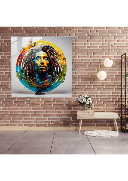 Özgürlük Sembolü Cam Baskı - Bob Marley, Bob Marley, Renkli, Ev Dekorasyonu, 30X30 fiyatları