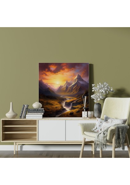 Klasik Dağ Gün Batımı Kanvas Tablo - Klasik, Manzara Tablosu, Görkemli, Kanvas Tablo, 30X30 fiyatları