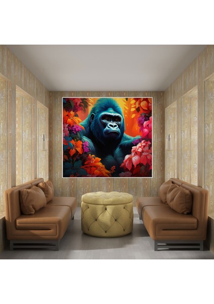 Goril Kanvas Tablo - Tropikal Cennet Tablosu - Goril, Ev Dekorasyonu, Çiçekler, Bitkiler, 30X30