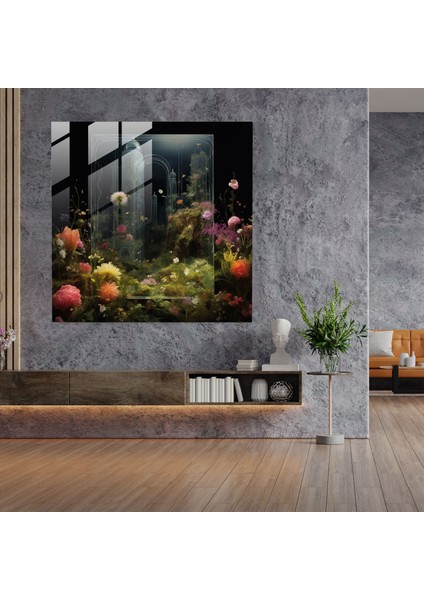 Cam Botanik Baskı - Yemyeşil Yeşillik Içinde Kabe - Kabe, Huzur, Gür Yeşillik, Açan Çiçekler, 30X30 fiyatları