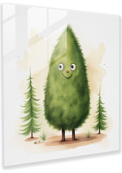 Yeşil Çam Kaprisli Cam Baskı - Yeşil Çam, Yeşil Çam, Cam Baskı, Dost Karakter, 30X30