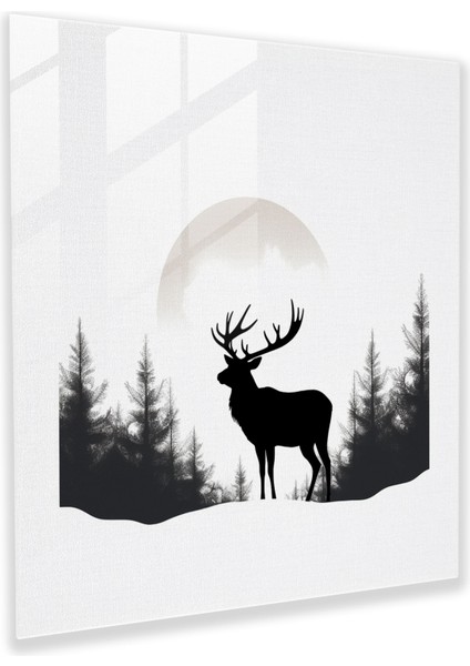 Cam Baskı: Minimalist Elk - Elk, Cam Tablo, Cam Baskı, Çizgi Çizimi, 30X30