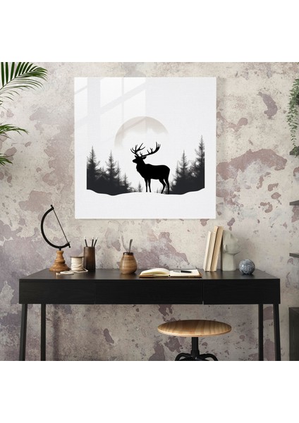 Cam Baskı: Minimalist Elk - Elk, Cam Tablo, Cam Baskı, Çizgi Çizimi, 30X30