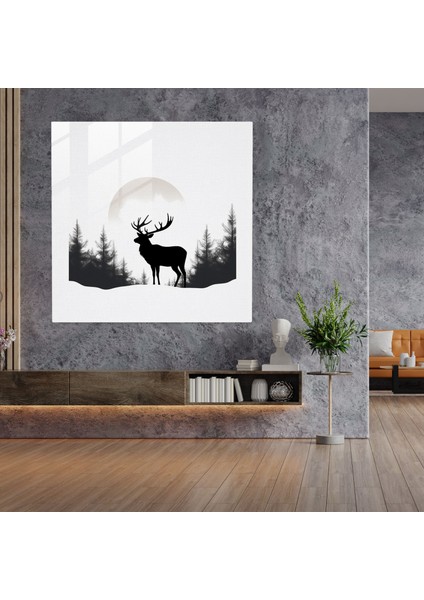 Cam Baskı: Minimalist Elk - Elk, Cam Tablo, Cam Baskı, Çizgi Çizimi, 30X30