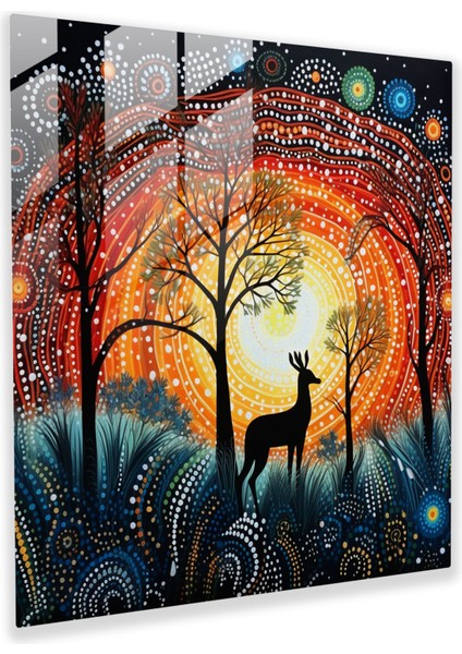 Aborijin Rüya Zamanı Cam Baskı - Aborijin, Rüya Zamanı Sahnesi, Cam Duvar Sanatı, Duvar Dekorasyonu, 30X30