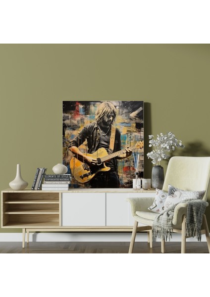 Kurt Cobain Duvar Dekorasyonu - Kurt Cobain, Gitar Telleri, Ev Dekorasyonu, Soyut Sanat, 30X30