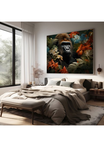Goril Duvar Dekorasyonu - Goril, Egzotik Çiçekler, Duvar Dekorasyonu, Yemyeşil Tropikal Yeşillik, 30X30